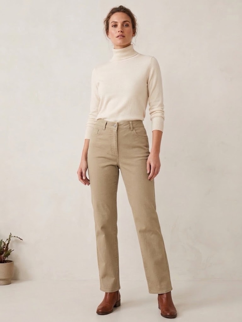 Olsen Europe Beige Straight-Leg Jeans